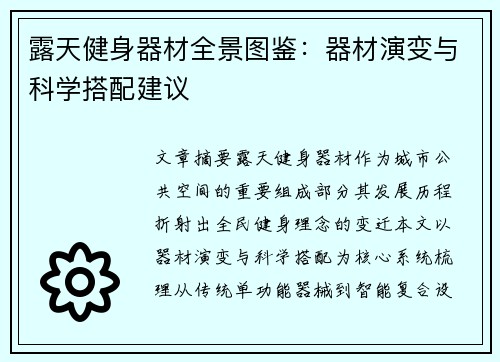 露天健身器材全景图鉴：器材演变与科学搭配建议
